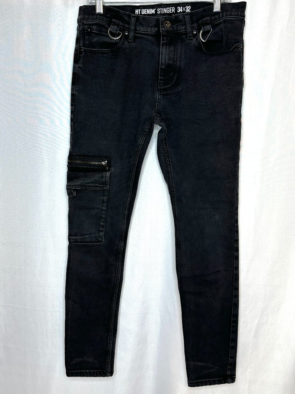 Hot Topic Stinger Black Metal Skinny Jeans, 34x32 Grunge Goth Alternative Punk